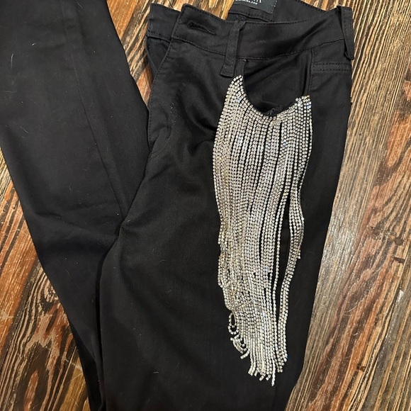 COPY - AKIRA Size 5 black Rhinestone fringe jeans - Picture 2 of 6